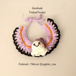 Handmade Halloween Pet Costume Collar Cat Dog Crochet Ghost Finished Product New